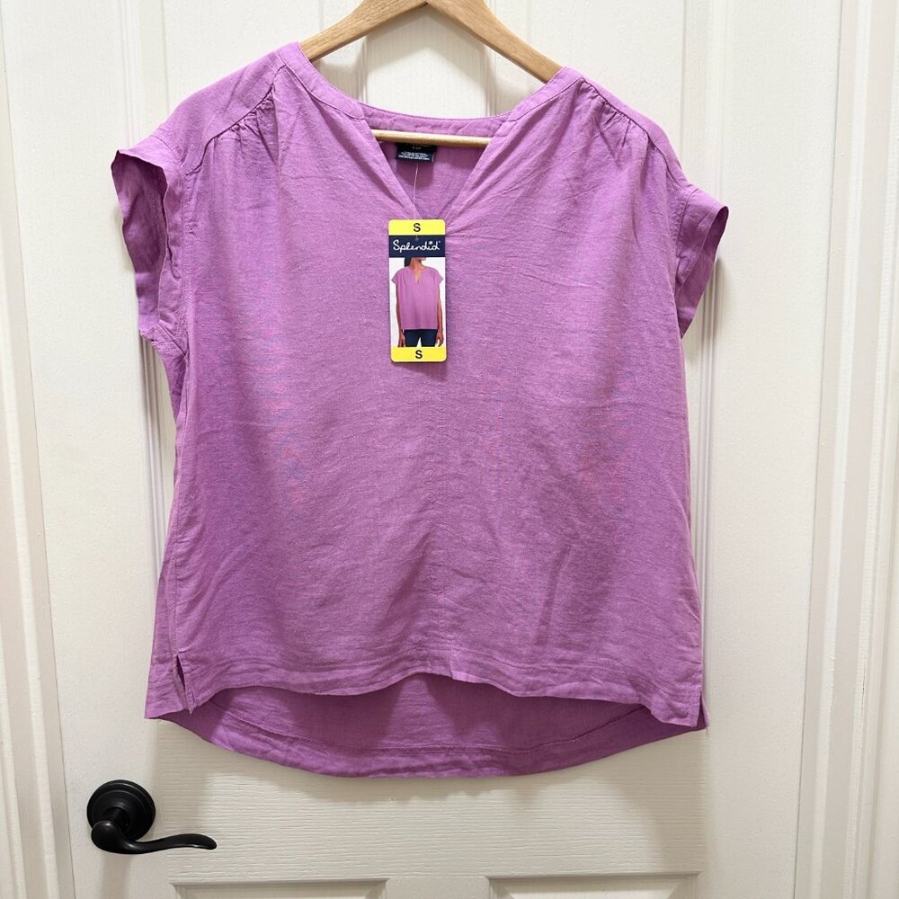 Splendid Lilac V-Neck Short Sleeve Relaxed Top